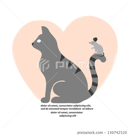 Cute cat and mouse vector illustration. Logo design 130742520