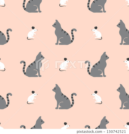 Seamless vector pattern with cute cartoon cats and mice 130742521
