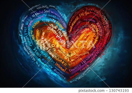 Abstract colorful heart is formed by words, representing the core values and life passion of someone Abstract colorful heart is formed by words, representing the core values and life passion of someone 130743193
