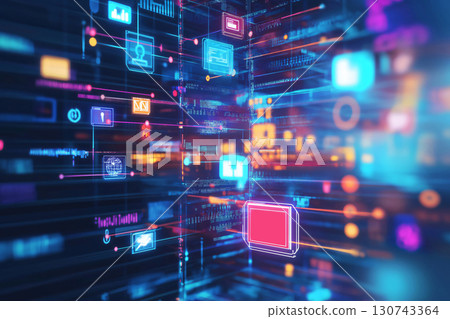 Complex digital communication network with a futuristic interface is showing the concept of outsourcing with an abstract background Complex digital communication network with a futuristic interface is showing the concept of outsourcing with an abstract background 130743364
