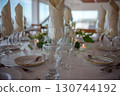 elegant banquet tables prepared for a conference or a party indoors 130744192