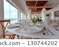elegant banquet tables prepared for a conference or a party indoors 130744202