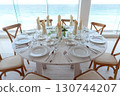 elegant banquet tables prepared for a conference or a party indoors 130744207
