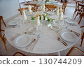 elegant banquet tables prepared for a conference or a party indoors 130744209