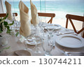 elegant banquet tables prepared for a conference or a party indoors 130744211