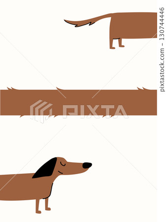 A fun greeting card template with a dachshund. Cute illustration of a long body dog and a place for text. A fun greeting card template with a dachshund. Cute illustration of a long body dog and a place for text. 130744446