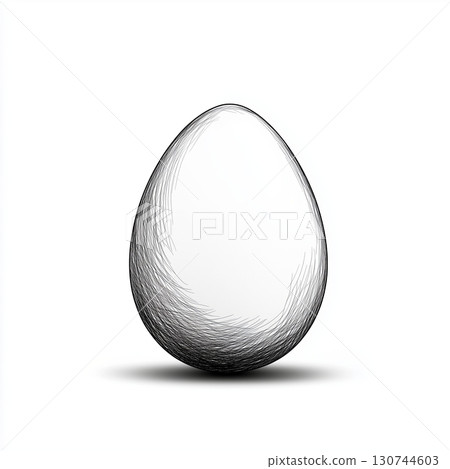 Unique black and white drawing of a single egg on a plain background 130744603