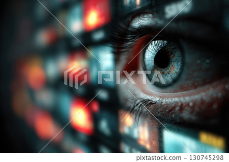 Human eye watching from digital screens, close up 130745298
