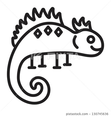 Lizard sign, black line icon, vector single monochrome illustration Lizard sign, black line icon, vector single monochrome illustration 130745636