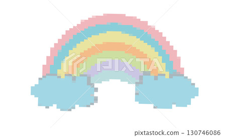 Pixel rainbow with clouds on white background, cute rainbow from computer game, rainbow in cartoon style for games and websites, gaming user interface Pixel rainbow with clouds on white background, cute rainbow from computer game, rainbow in cartoon style for games and websites, gaming user interface 130746086