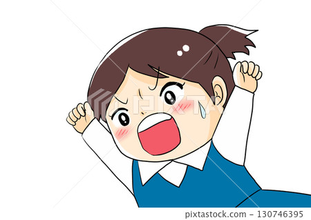 An angry woman shouting something and raising her hand 130746395