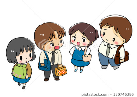 Four men and women walking with luggage Four men and women walking with luggage 130746396