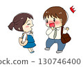 A laughing girl and a surprised man who turns red 130746400