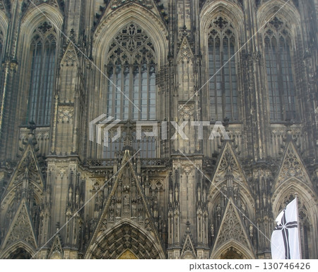 Cologne Cathedral Facade Showcasing Intricate Gothic Architecture and Stunning Stonework Details 130746426