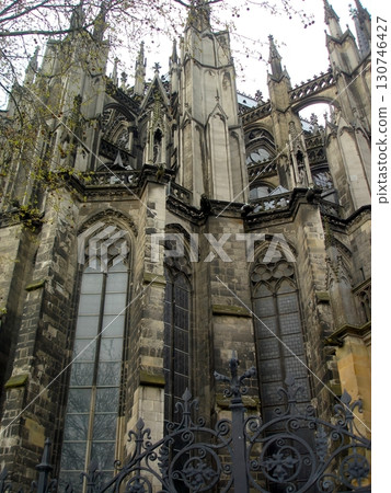 Majestic Details of Cologne Cathedrals Facade Showcasing Intricate Gothic Architecture in Germany 130746427