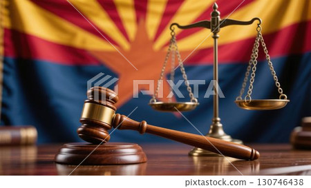 Arizona Justice Scales and Gavel Symbolize Fair Legal Balance 130746438