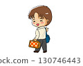 A man looking back and laughing while carrying his luggage 130746443