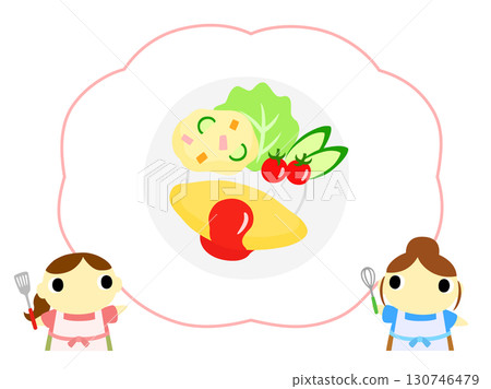 一位繫著圍裙的女士介紹早餐菜單：煎蛋捲 130746479