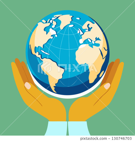 Hands holding planet Earth. Cartoon vector illustration. Hands holding planet Earth. Cartoon vector illustration. 130746703