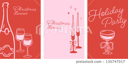 Merry Christmas, hand drawn illustrations of wine, champagne, holiday cocktails and candles Merry Christmas, hand drawn illustrations of wine, champagne, holiday cocktails and candles 130747017