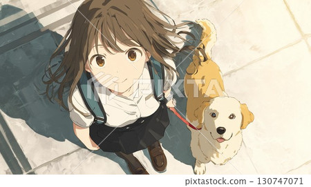 帶著狗狗散步的女孩 130747071