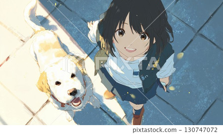 帶著狗狗散步的女孩 130747072