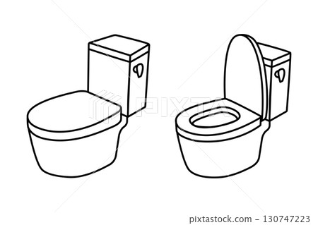 Illustration set of a simple toilet and a toilet with an open lid 130747223