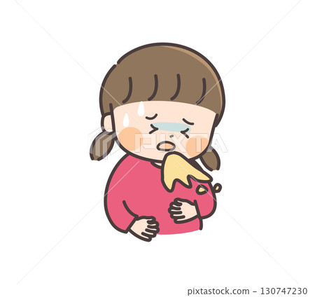 一個女孩感覺不舒服並嘔吐的插圖 130747230