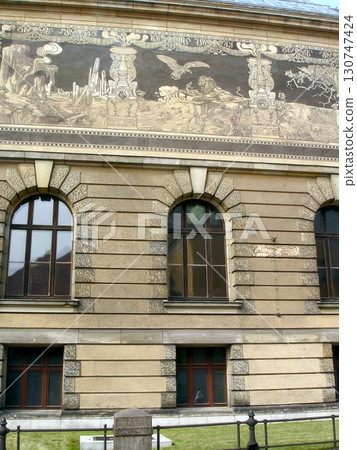 Historic Facade Adorned With Artistic Murals at the National Museum in Poznan Poland Historic Facade Adorned With Artistic Murals at the National Museum in Poznan Poland 130747424