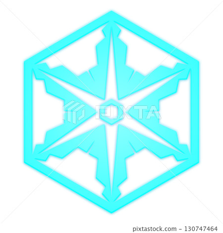 Glowing cyan snowflakes in hexagons on a transparent background Glowing cyan snowflakes in hexagons on a transparent background 130747464