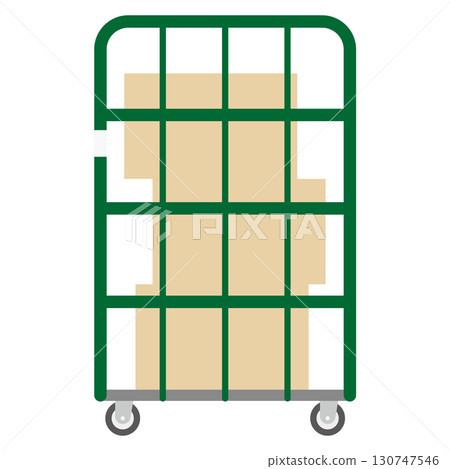 Illustration of a basket cart carrying cardboard boxes 130747546