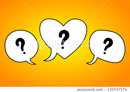 Vector illustration of speech bubbles with question marks, including a heart-shaped bubble symbolizing love, relationships, curiosity and emotional uncertainty. Vector illustration of speech bubbles with question marks, including a heart-shaped bubble symbolizing love, relationships, curiosity and emotional uncertainty. 130747574
