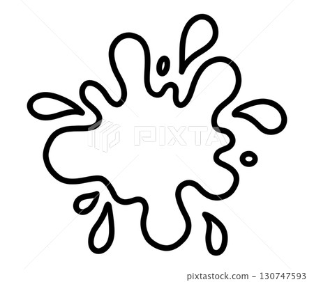 Hand drawn outline of single ink splash. Abstract vector blot with dripping drops. Simple sketch style isolated design element. Coloring page. Hand drawn outline of single ink splash. Abstract vector blot with dripping drops. Simple sketch style isolated design element. Coloring page. 130747593