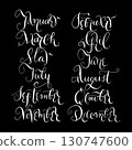 Vector handwritten month lettering in cursive ink style, vector calligraphy elegant illustrations perfect for planners and calendars. Year on the black background 130747600