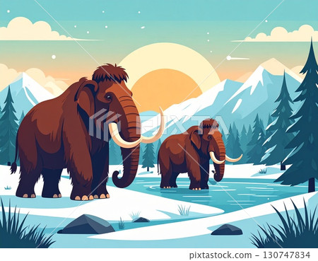 Mammoth hunting simple illustration Mammoth hunting simple illustration 130747834