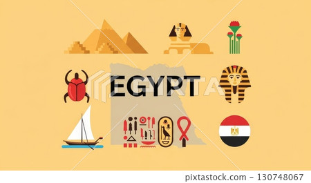 Egypt Travel and Culture Vector Icon Set on Desert Background 130748067