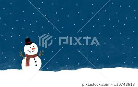 Background illustration of a snowy Christmas night scene and a snowman Background illustration of a snowy Christmas night scene and a snowman 130748618