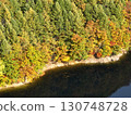 [Aerial photo of Lake Naramata in Gunma Prefecture] Autumn leaves reflected on the water surface 130748728