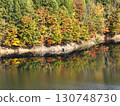 [Aerial photo of Lake Naramata in Gunma Prefecture] Autumn leaves reflected on the water surface 130748730