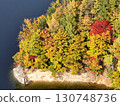 [Aerial photo of Lake Naramata in Gunma Prefecture] Autumn leaves at Lake Naramata and Naramata Dam 130748736