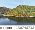 [Aerial photo of Lake Naramata in Gunma Prefecture] Autumn leaves at Lake Naramata and Naramata Dam 130748738