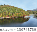 [Aerial photo of Lake Naramata in Gunma Prefecture] Autumn leaves at Lake Naramata and Naramata Dam 130748739