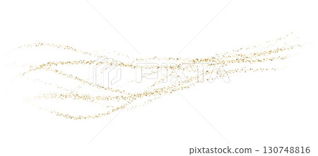 Gold particle confetti fluid wave with shine. Glitter dot dust liquid wave. Dynamic golden small particles flow with shine effect. Vector design elements for Christmas, carnival party, holiday event 130748816
