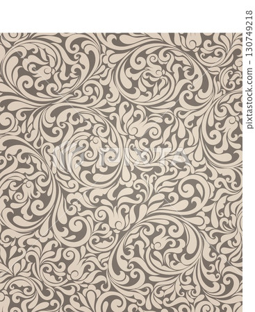 intricate beige and cream ornamental swirl pattern with floral motifs perfect for wallpaper design intricate beige and cream ornamental swirl pattern with floral motifs perfect for wallpaper design 130749218