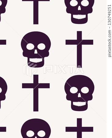 pattern of black skulls and crosses on a white background with minimalistic design 130749251