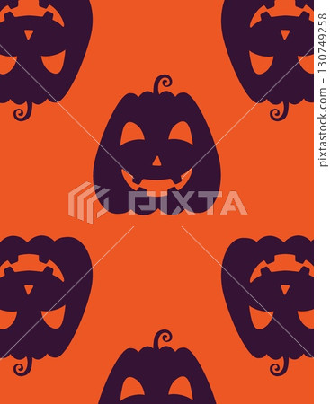 spooky halloween jack-o'-lantern pattern with smiling faces on orange background 130749258