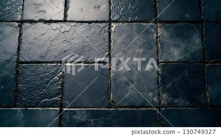 Close-up of a textured stone walkway, displaying an array of colors and distinct rock tile patterns 130749327
