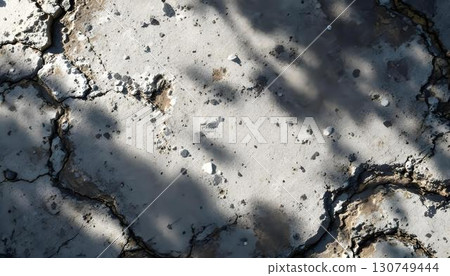 Detailed view of a granite rock wall, highlighting its textured surface and noticeable cracks 130749444