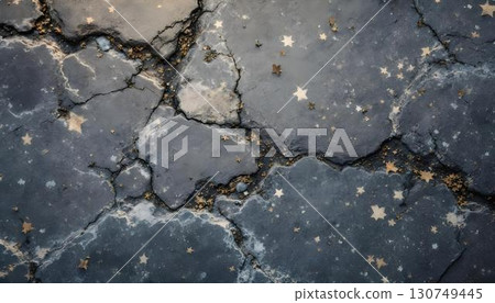 Close-up of a granite rock wall showcasing intricate textures and visible cracks throughout the surface 130749445