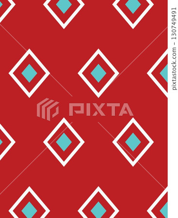 geometric pattern with diamonds in red, white, and blue colors for textile or wallpaper design 130749491